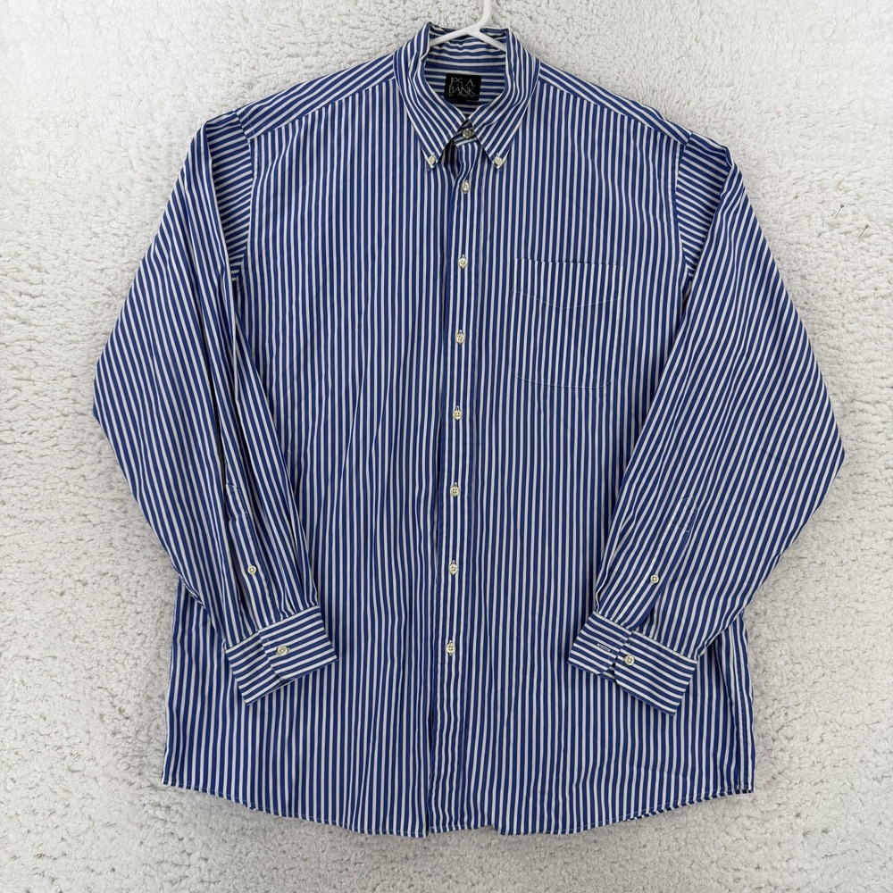 Jos. A. Bank Shirt Mens 17.5 36 Blue Stripe Regular Fit Button Down Dress Cotton